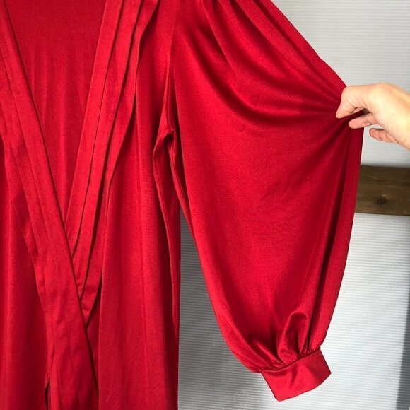 ZARA Red Pleated Balloon Long Sleeve Mini Dress Sz M - Picture 6 of 10